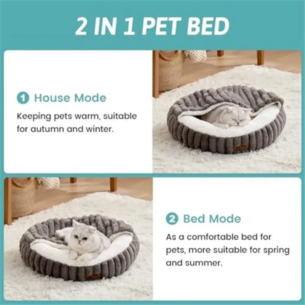 Cat Bed Hooded Blanket Anti Anxiety Donut Pet Bed Cozy Small Dogs Fluffy Soft